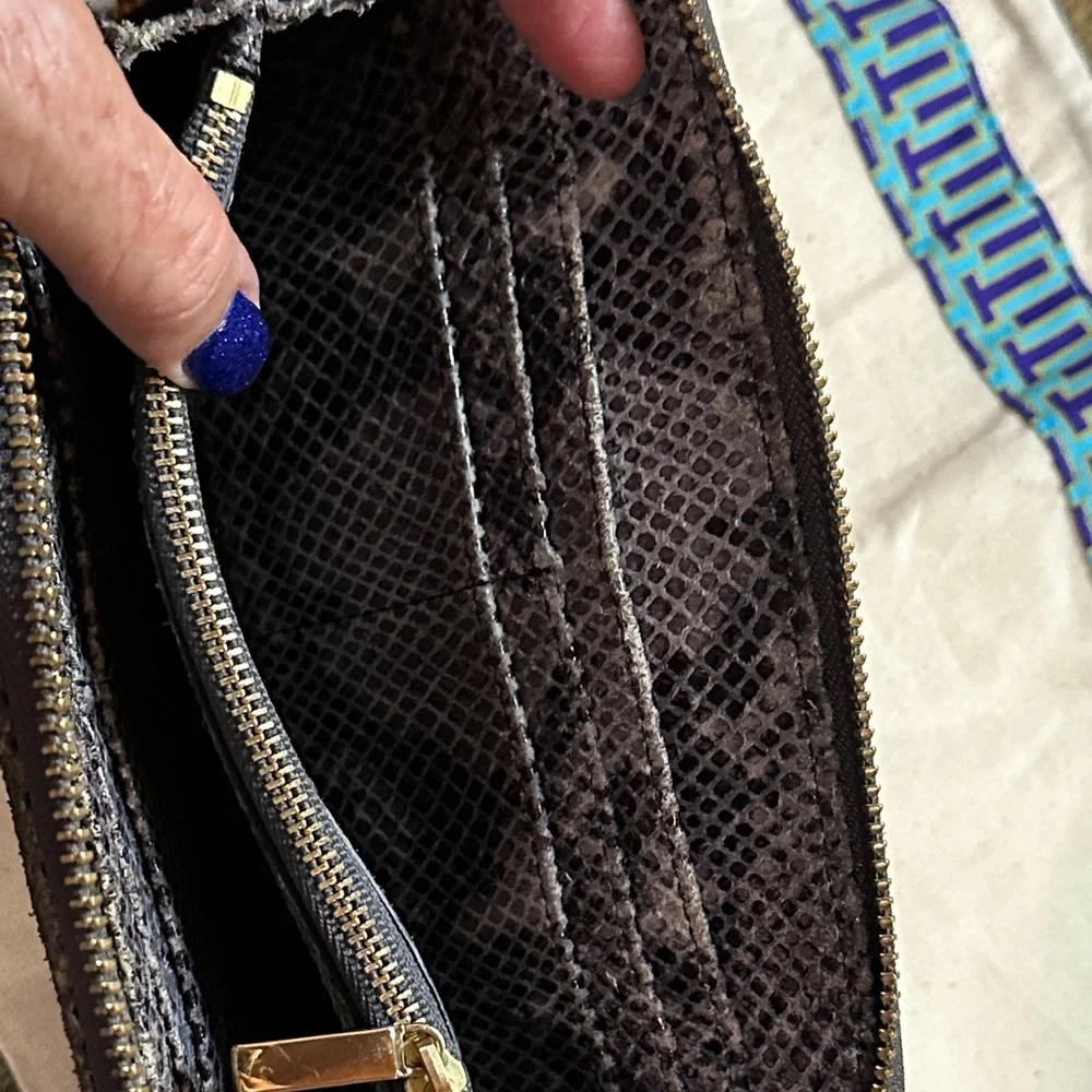 Tory Burch Charcoal Snake Print Wallet with New Tory Burch Dustbag